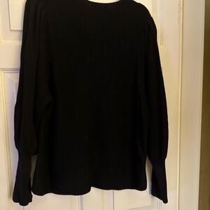 1. State Black Ribbed sweater with bell sleeves